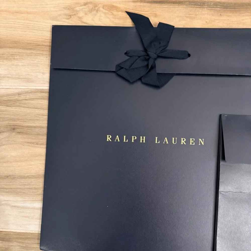 Ralph Lauren Navy Blue Gift Envelopes Set of 2 with Ribbon Gold Logo